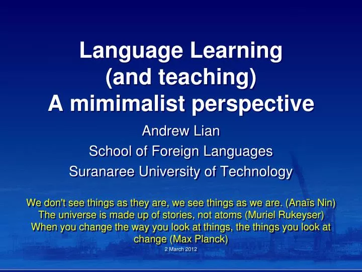 language learning and teaching a mimimalist perspective