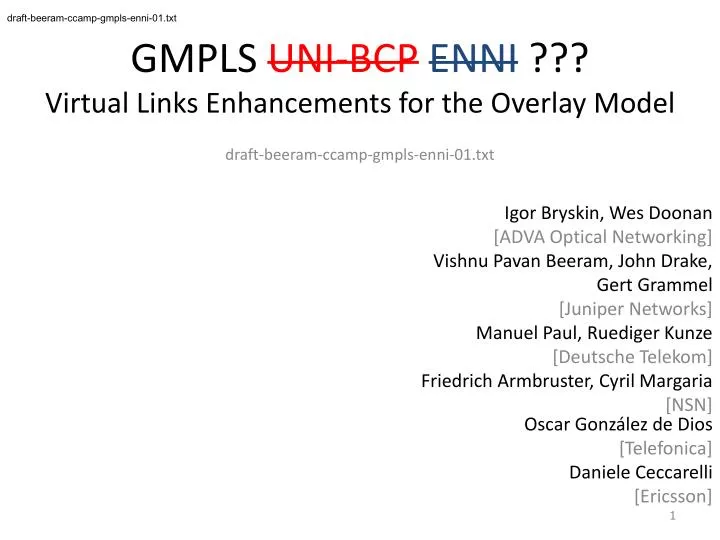 gmpls uni bcp enni virtual links enhancements for the overlay model
