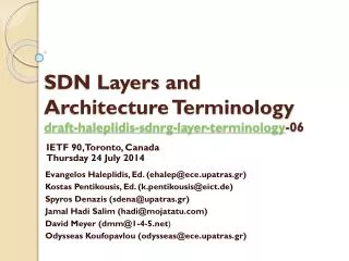 SDN Layers and Architecture Terminology draft-haleplidis-sdnrg-layer-terminology -06