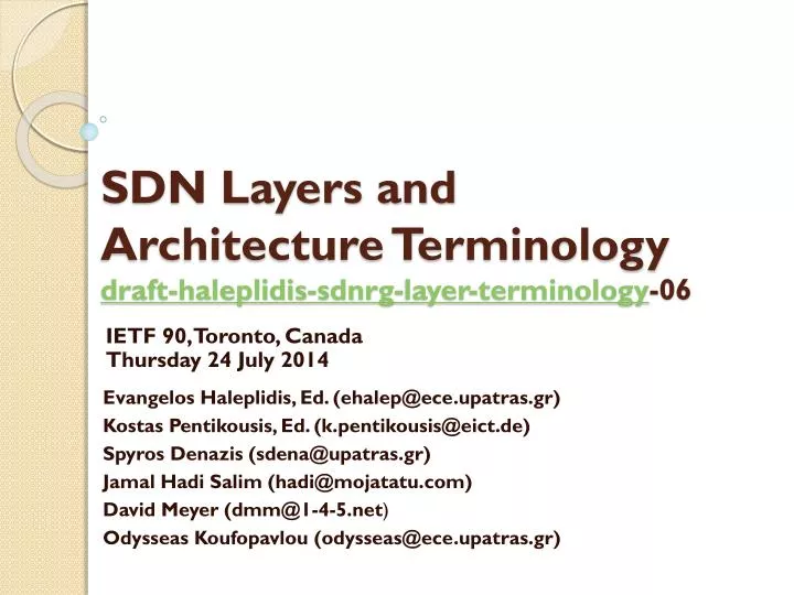 sdn layers and architecture terminology draft haleplidis sdnrg layer terminology 06