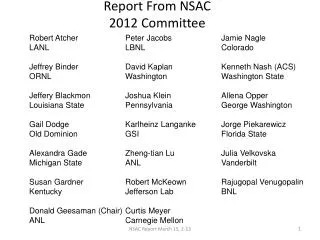 Report From NSAC 2012 Committee
