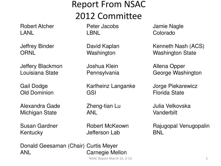 report from nsac 2012 committee