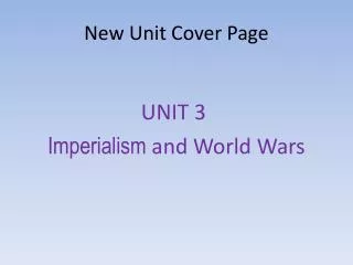 New Unit Cover Page