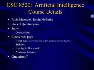 CSC 8520: Artificial Intelligence Course Details