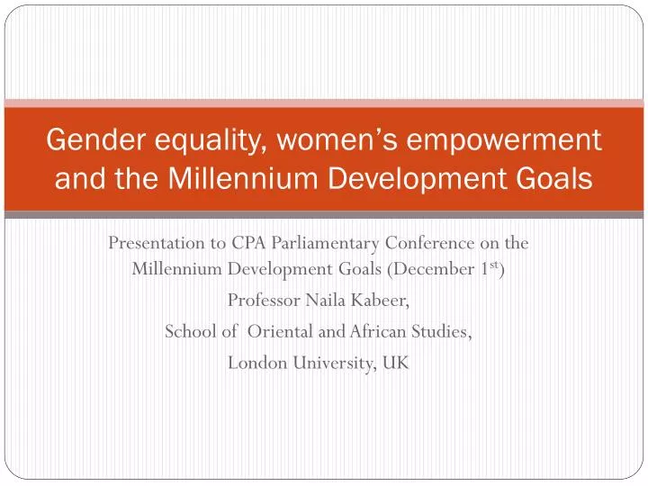 gender equality women s empowerment and the millennium development goals