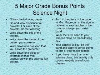 5 Major Grade Bonus Points Science Night