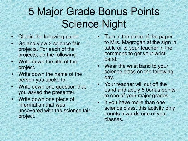 5 major grade bonus points science night
