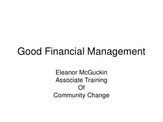 Good Financial Management