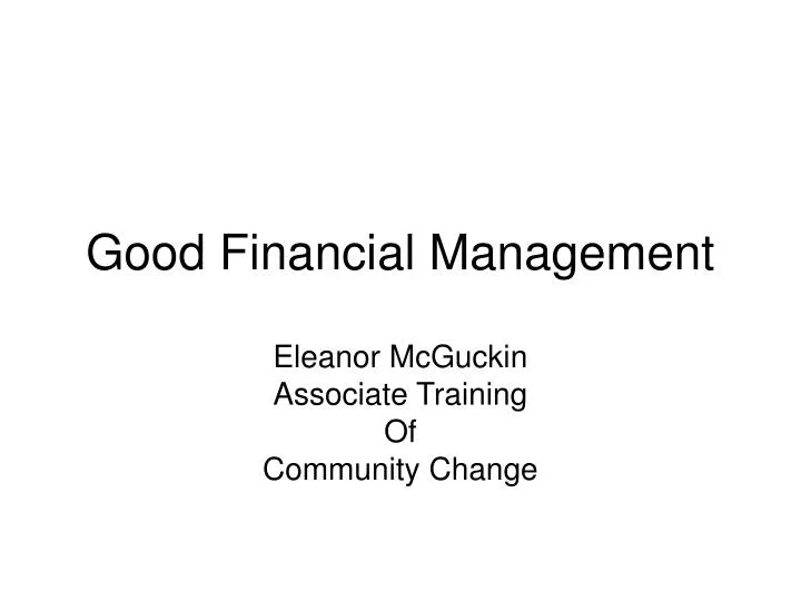 good financial management