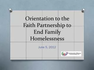Orientation to the Faith Partnership to End Family Homelessness