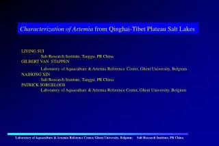 Characterization of Artemia from Qinghai-Tibet Plateau Salt Lakes