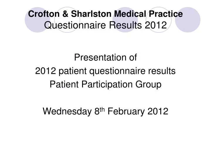 crofton sharlston medical practice questionnaire results 2012