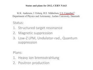 Status: Structured target resonance Magnetic suppression