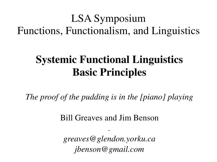 lsa symposium functions functionalism and linguistics