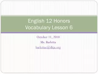 English 12 Honors Vocabulary Lesson 6