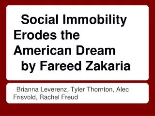 Social Immobility Erodes the American Dream by Fareed Zakaria