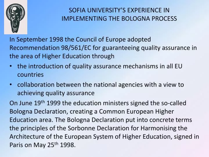 sofia university s experience in implementing the bologna process