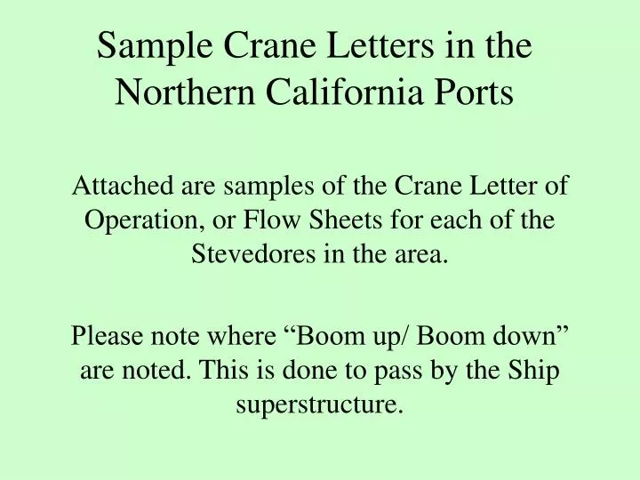 sample crane letters in the northern california ports