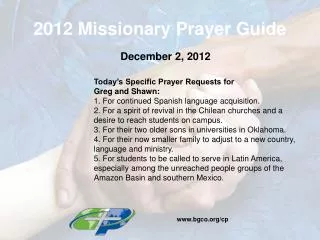 2012 Missionary Prayer Guide