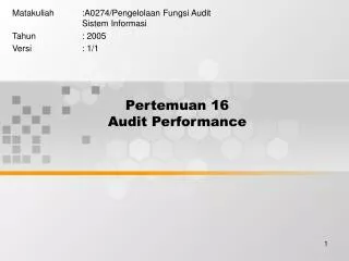 Pertemuan 16 Audit Performance
