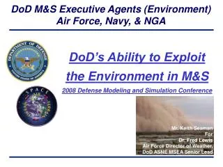 DoD M&amp;S Executive Agents (Environment) Air Force, Navy, &amp; NGA