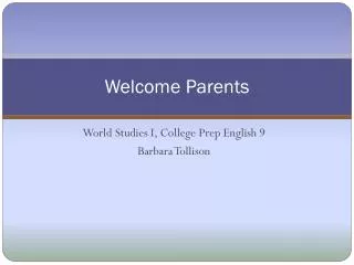 Welcome Parents