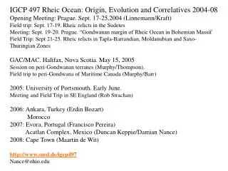 IGCP 497 Rheic Ocean: Origin, Evolution and Correlatives 2004-08