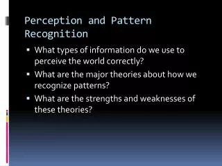 Perception and Pattern Recognition