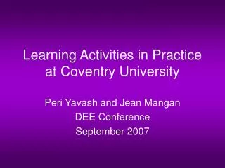 Learning Activities in Practice at Coventry University