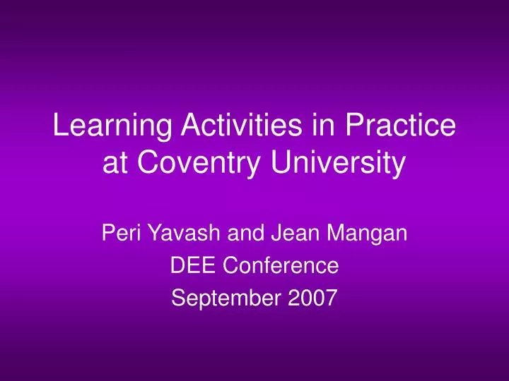 learning activities in practice at coventry university