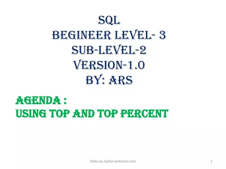 sql begineer level 3 sub level 2 version 1 0 by ars