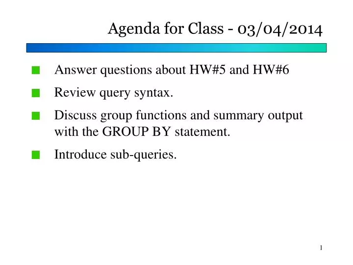 agenda for class 03 04 2014