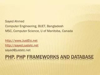 PHP, PHP Frameworks and Database