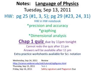 Wednesday, Sep 14, 2011	 Review Http://science.widener/svb/tutorial/sigfigures.html