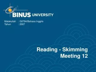 Reading - Skimming Meeting 12