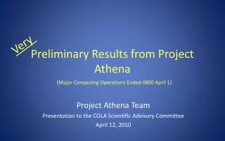 Preliminary Results from Project Athena