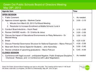Green Dot Public Schools Board of Directors Meeting May 29 th , 2013