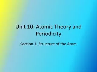 Unit 10: Atomic Theory and Periodicity