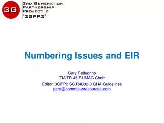 Numbering Issues and EIR