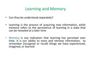 Learning and Memory