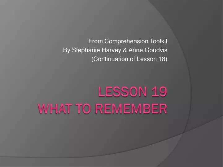 from comprehension toolkit by stephanie harvey anne goudvis continuation of lesson 18
