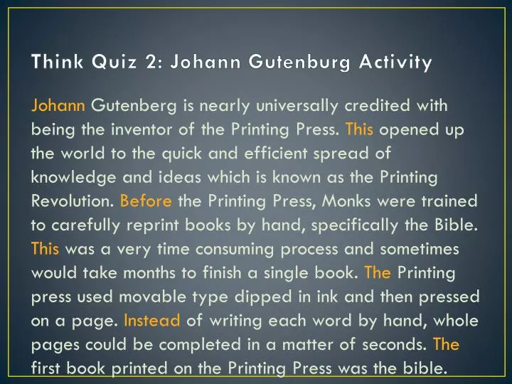 think quiz 2 johann gutenburg activity