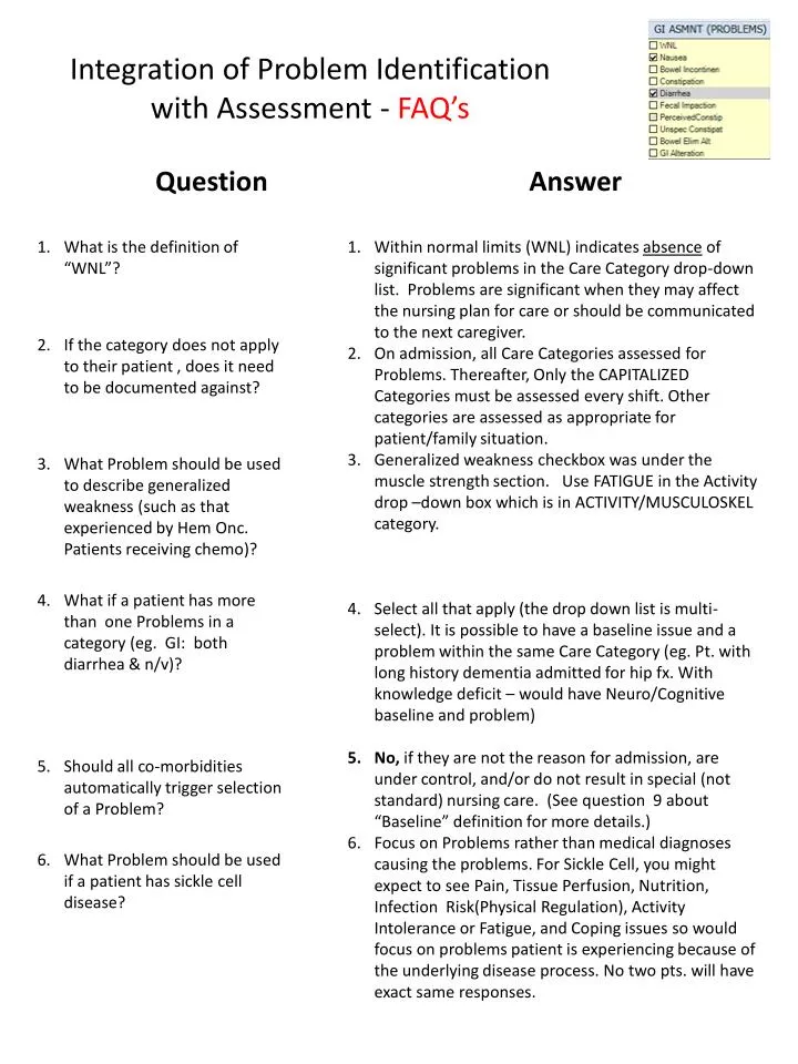 integration of problem identification with assessment faq s