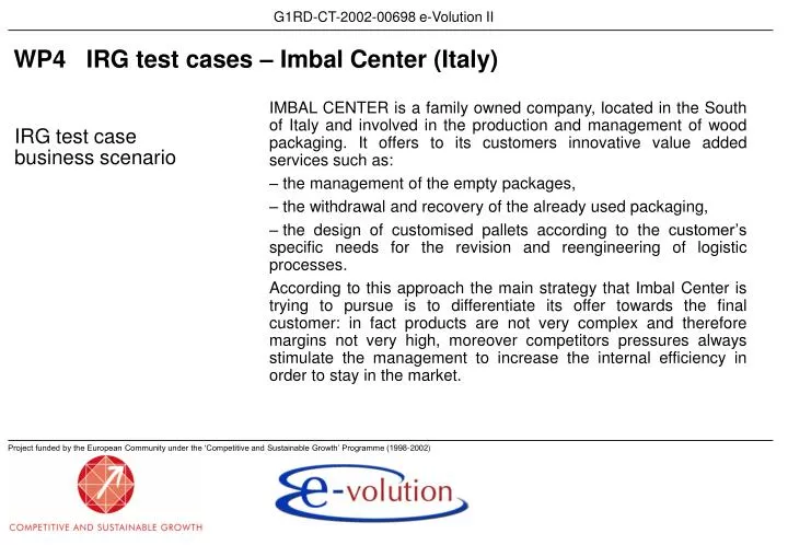 wp4 irg test cases imbal center italy