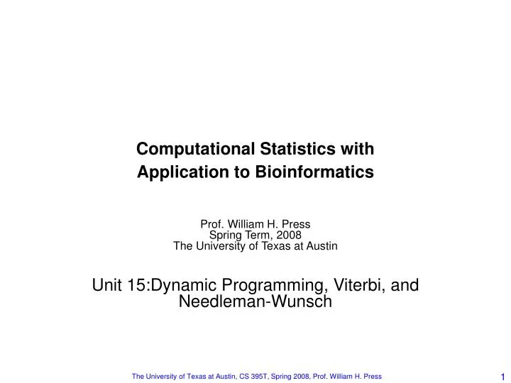 computational statistics with application to bioinformatics