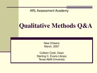 Qualitative Methods Q&amp;A