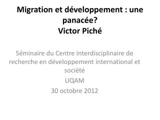 migration et d veloppement une panac e victor pich