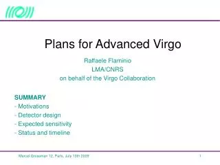 Plans for Advanced Virgo