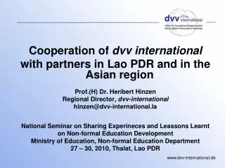 Cooperation of dvv international with partners in Lao PDR and in the Asian region