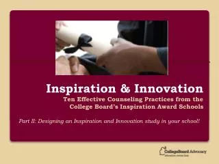 Part II: Designing an Inspiration and Innovation study in your school!